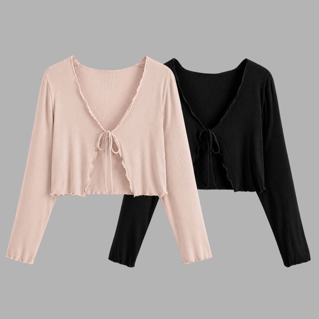 sasafaras Women Robe Style Full Sleeve Black, Beige Shrug-picture-2