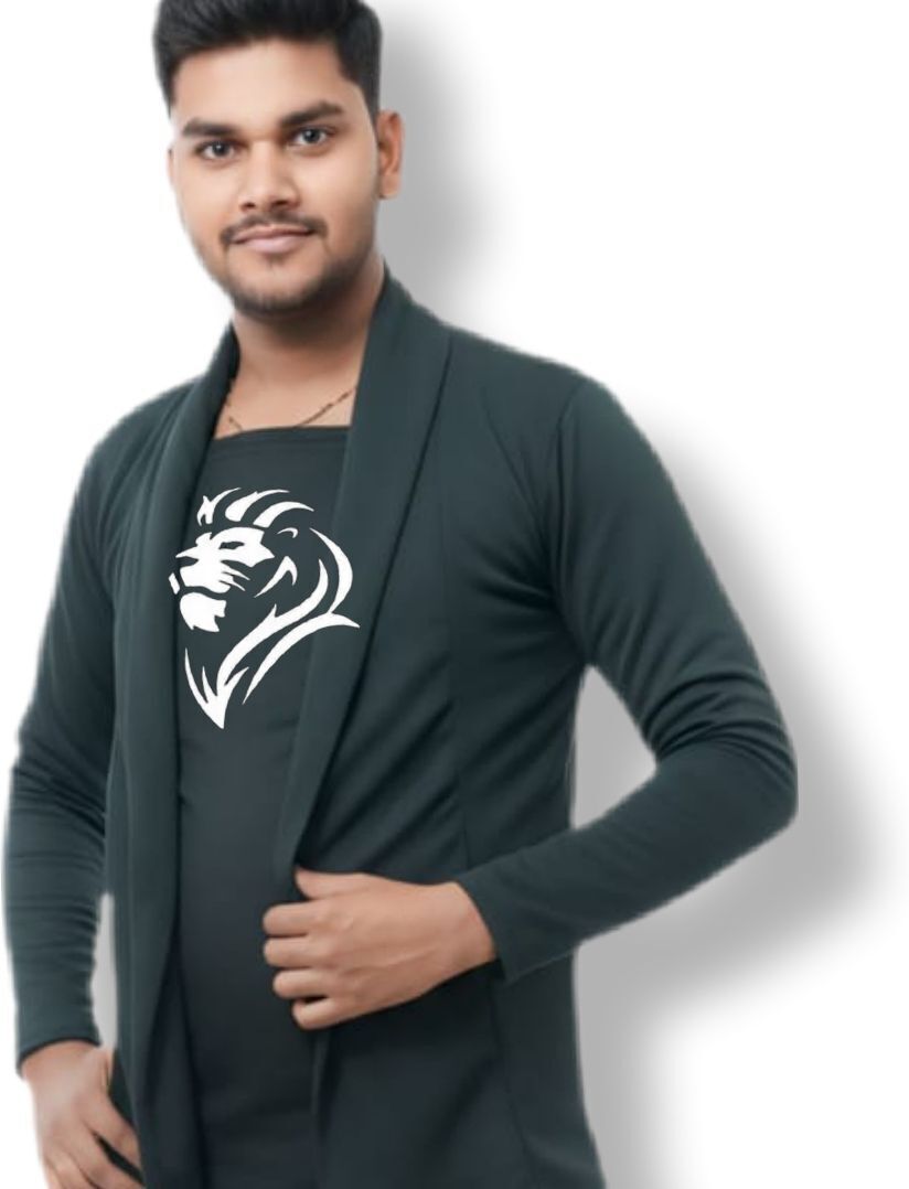 Men Asymmetric Sleeveless Black Shrug-image-1