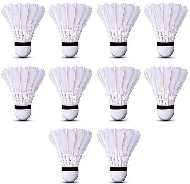 High-Quality Badminton Shuttlecocks Pack of 10 for Outdoor/Indoor Feather Shuttle - White