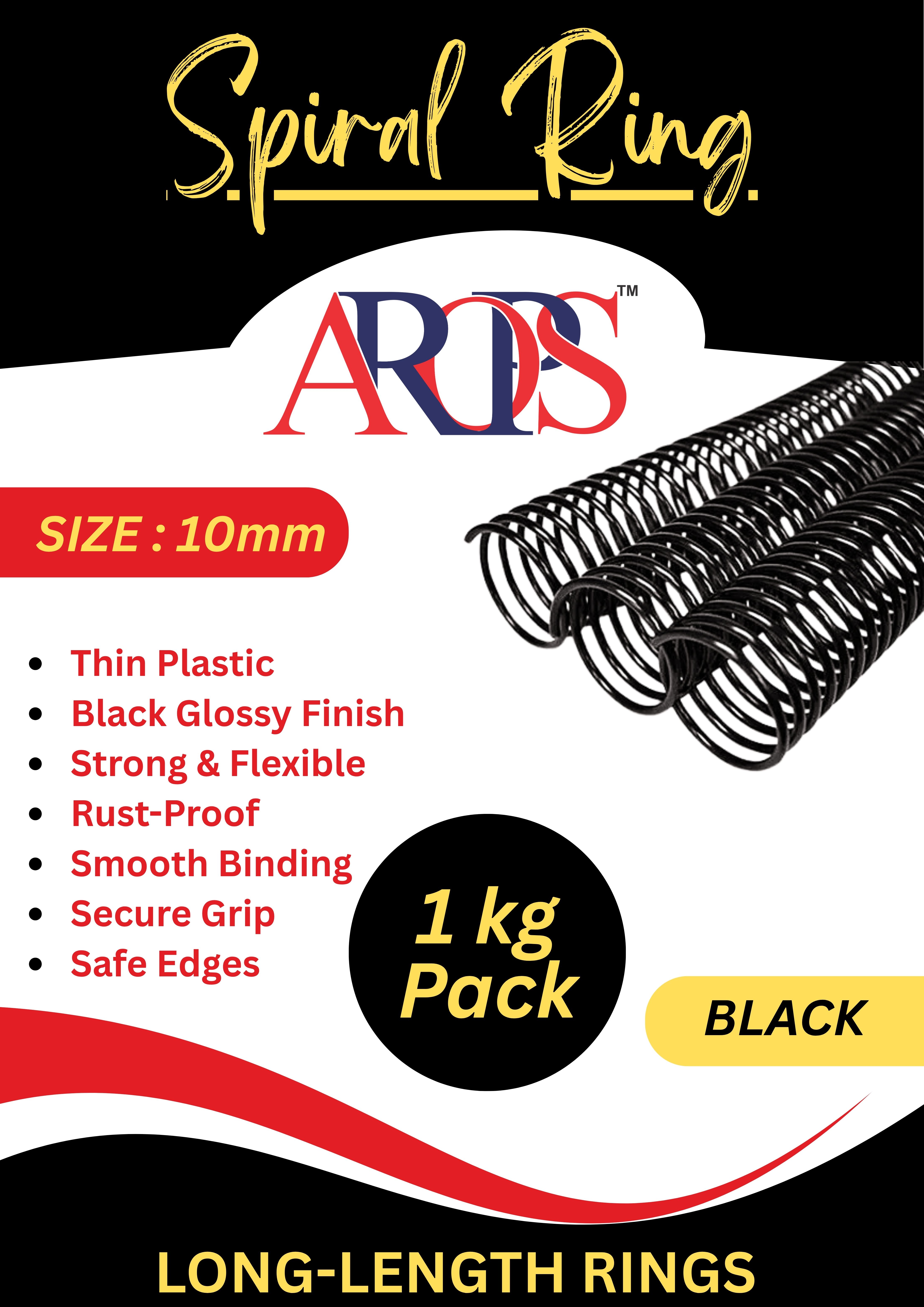 AROPS Black Spiral Binding Ring - 10mm - Pack of 1 Kg - For Projects, Documents Manual Ring Binder