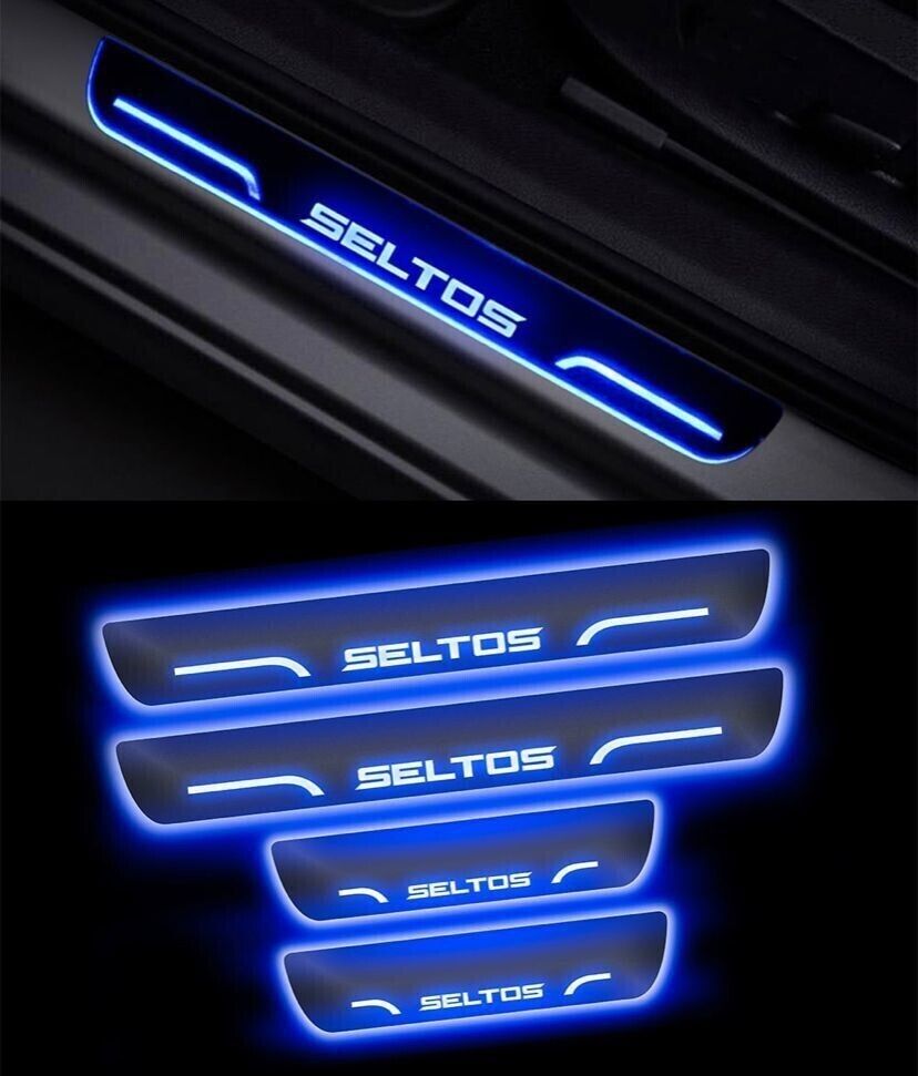 Mirror Finish Car Door Foot Step LED Sill Plate for Seltos (Set of 4, Blue) Door Sill Plate-image-17