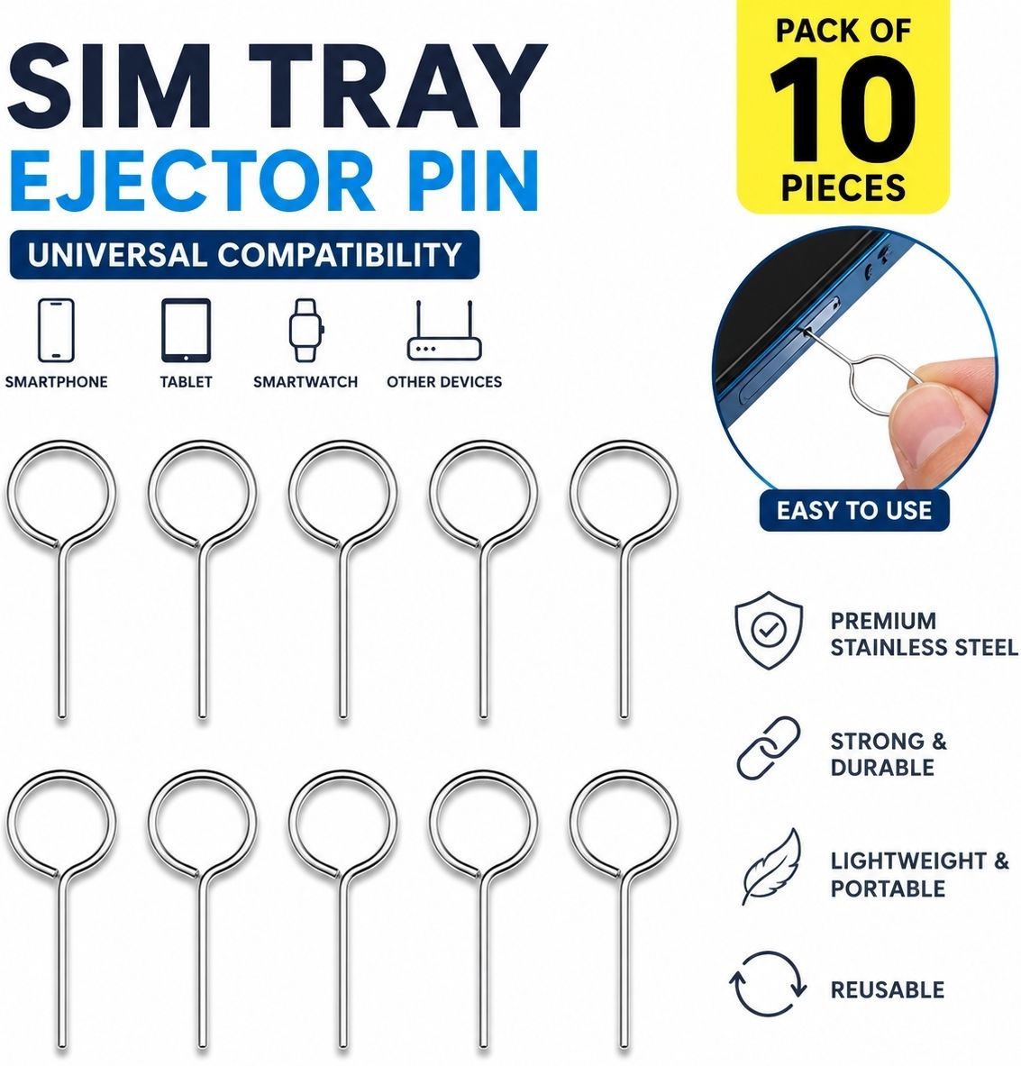 Fatima Stainless Steel SIM Tray Ejector Pin Tool for All Smartphones | Sim Eject Pin Sim Adapter-picture-18