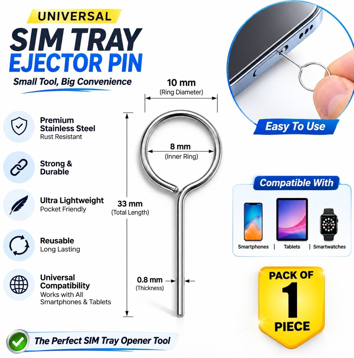 SHIZA Stainless Steel SIM Tray Ejector Pin | SIM Card Removal Needle | SIM Tray Opener Sim Adapter-image-2
