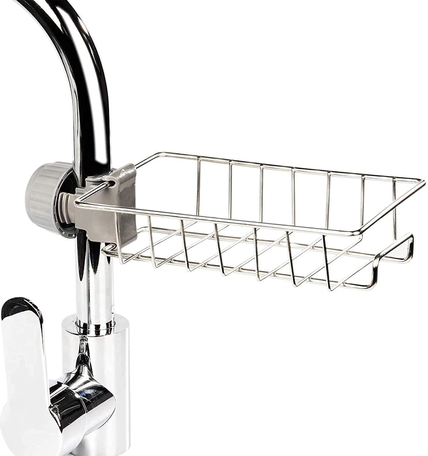 zekro Steel Sink Faucet Organizer Rack Adjustable Sponge Holder Kitchen Caddy Stainless Steel Wall Shelf-picture-27