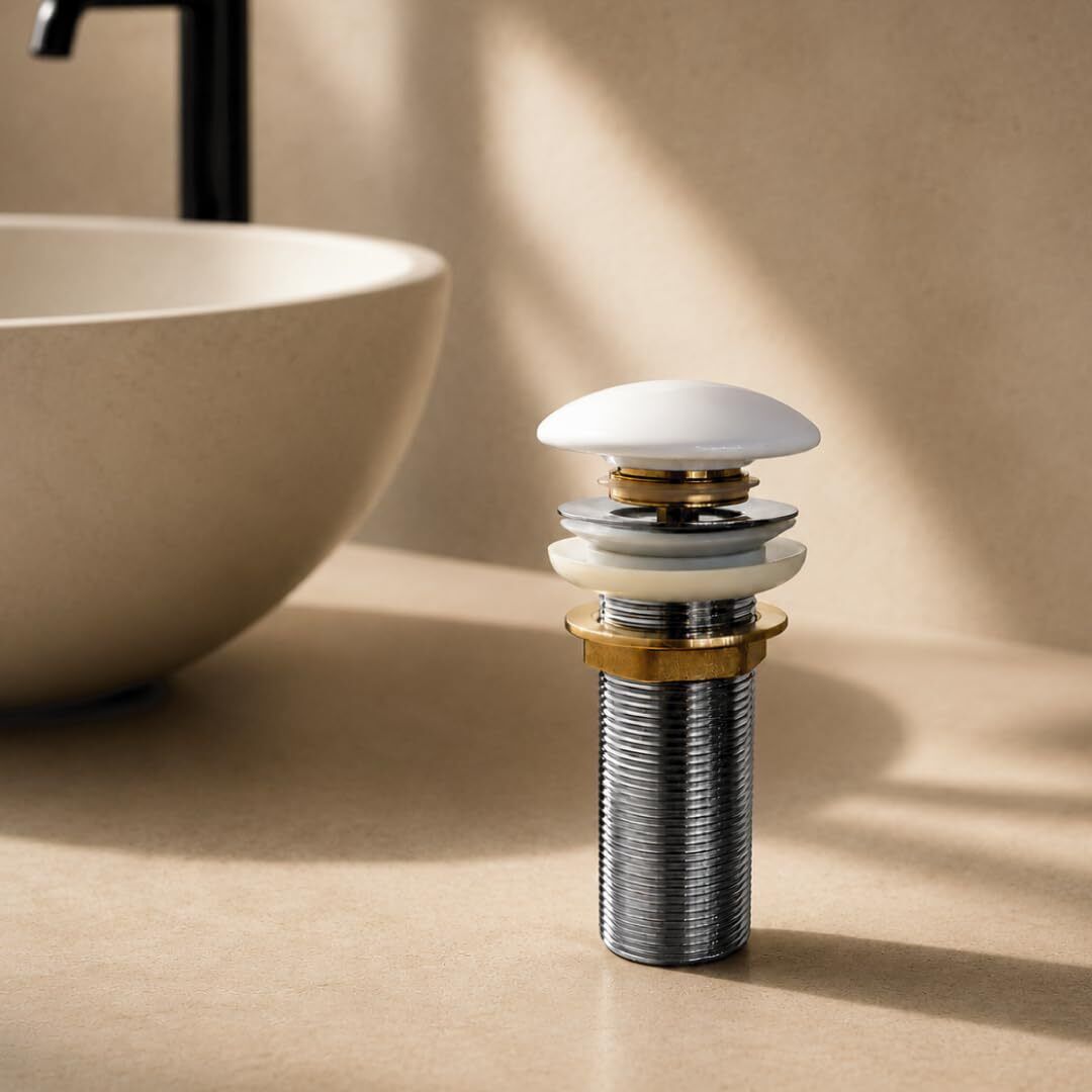 Pop-up Waste Coupling for wash Basin (3-inches) - Ceramic White Sink Plug-image-48