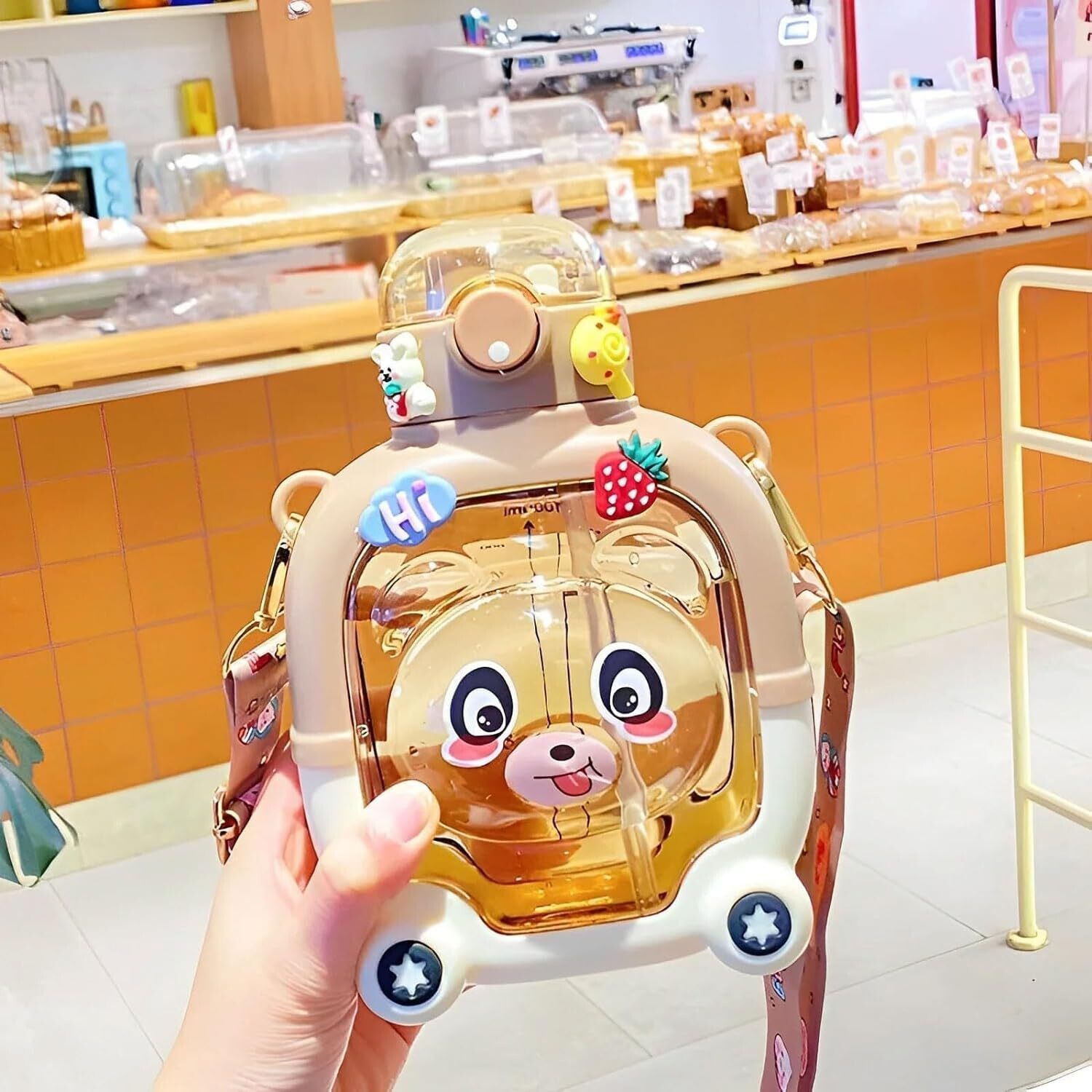 Cartoon-Printed Designer Teddy Water Bottle: Perfect 1L Anti-Leak Gift for Kids!-image-12