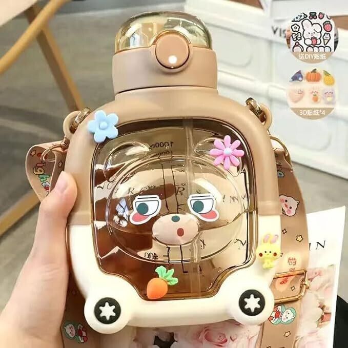 Cute Kawaii Bear Shaped School Sipper Water Bottle