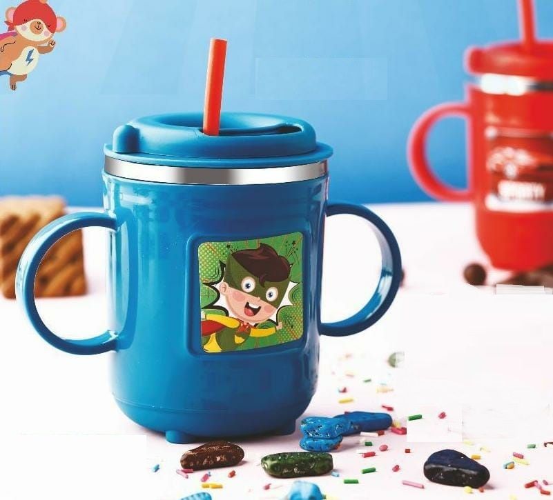 350 ml Kids Sipper Mug With Food Grade Silicon Straw Cartoon Printed Leak Proof-image-17
