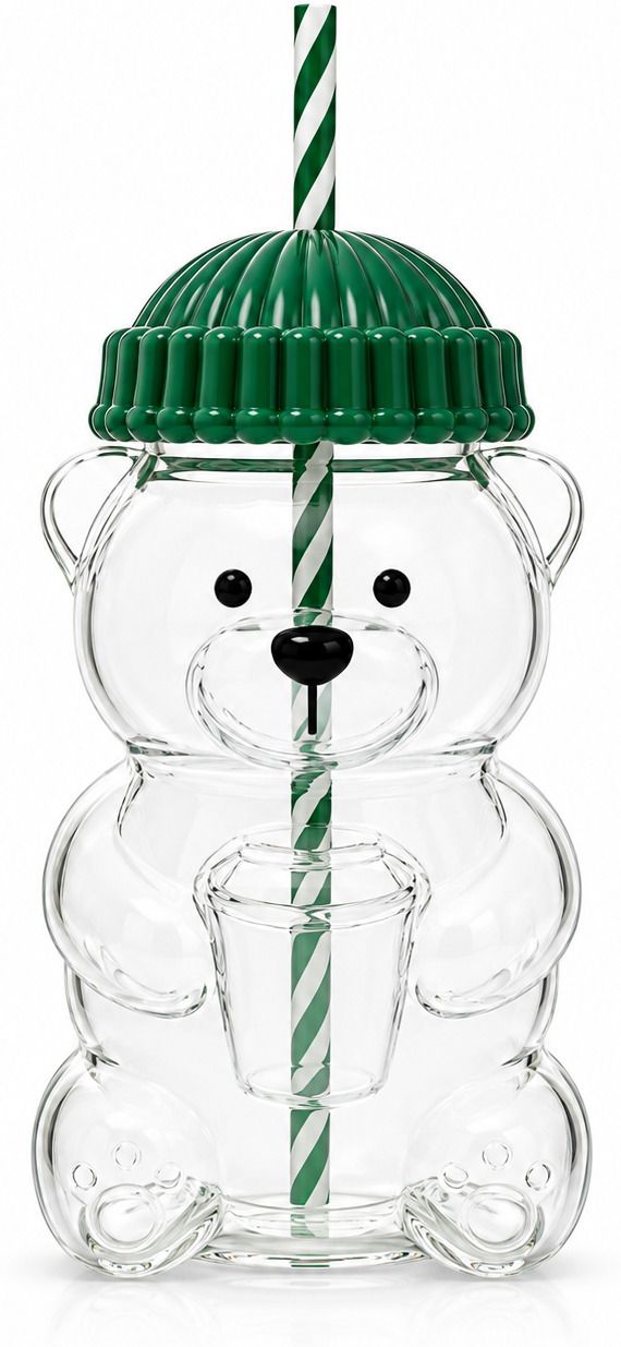 Teddy Bear Sipper Cup with Straw & Lid Cute Bear Shape Drink Bottle 3 Colors-image-43
