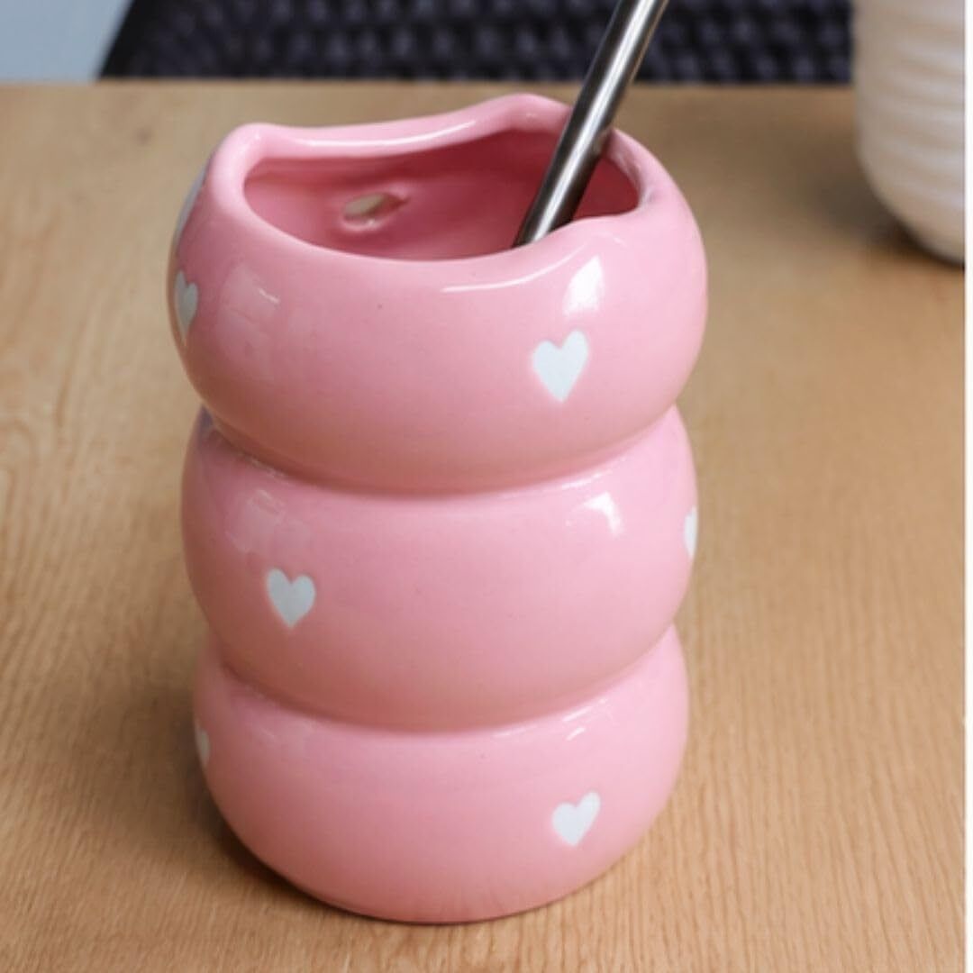 craftribal Pink Heart Tumbler with Stainless Steel Straw | Handmade Drinking Glass-picture-35