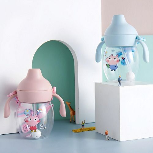 Baby Feeding Sipper Silicone Straw Anti Spill Kids Sippy Cup Strap Handles 340ML-image-47