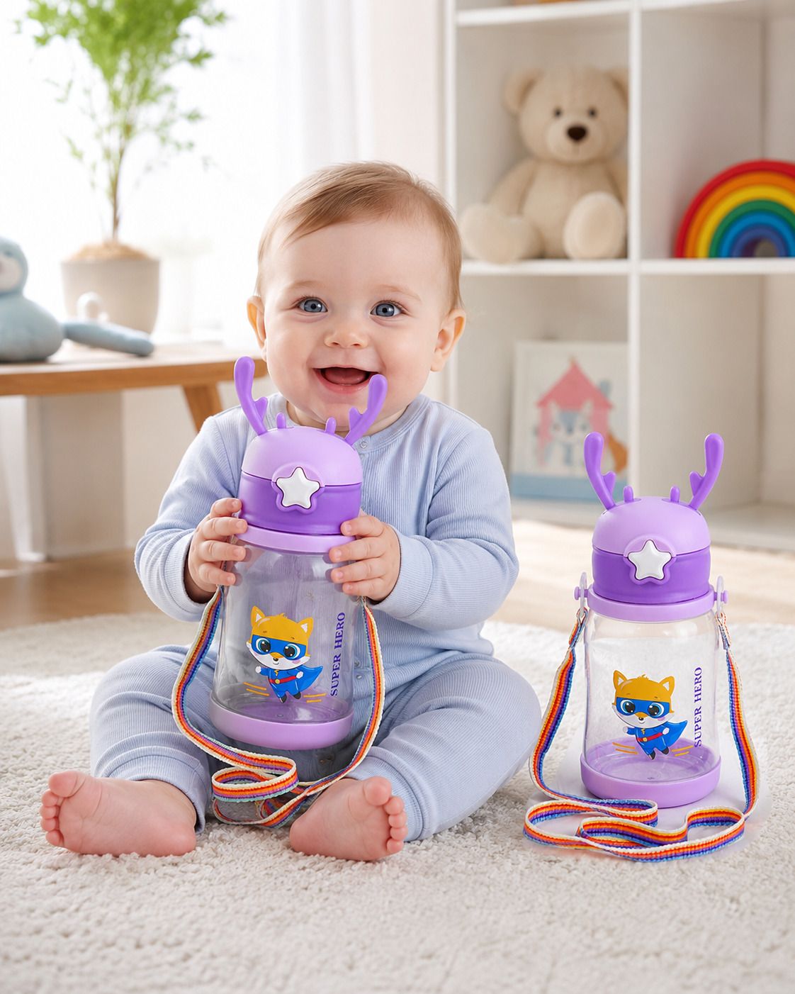 lubin Kids Straw Sipper Water Bottle | BPA Free Leak Proof Bottle with Carry Strap-picture-41