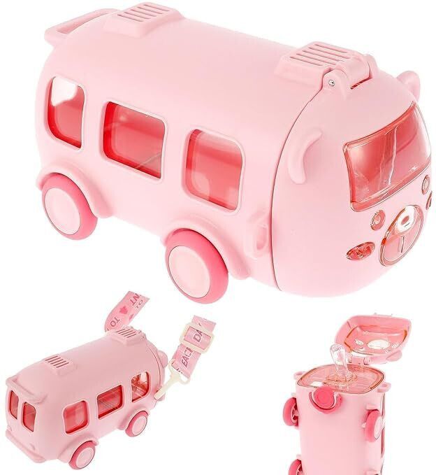 micashu Bus Shaped Moving Wheels Detachable Water Bottle with Straw & Strap-picture-15