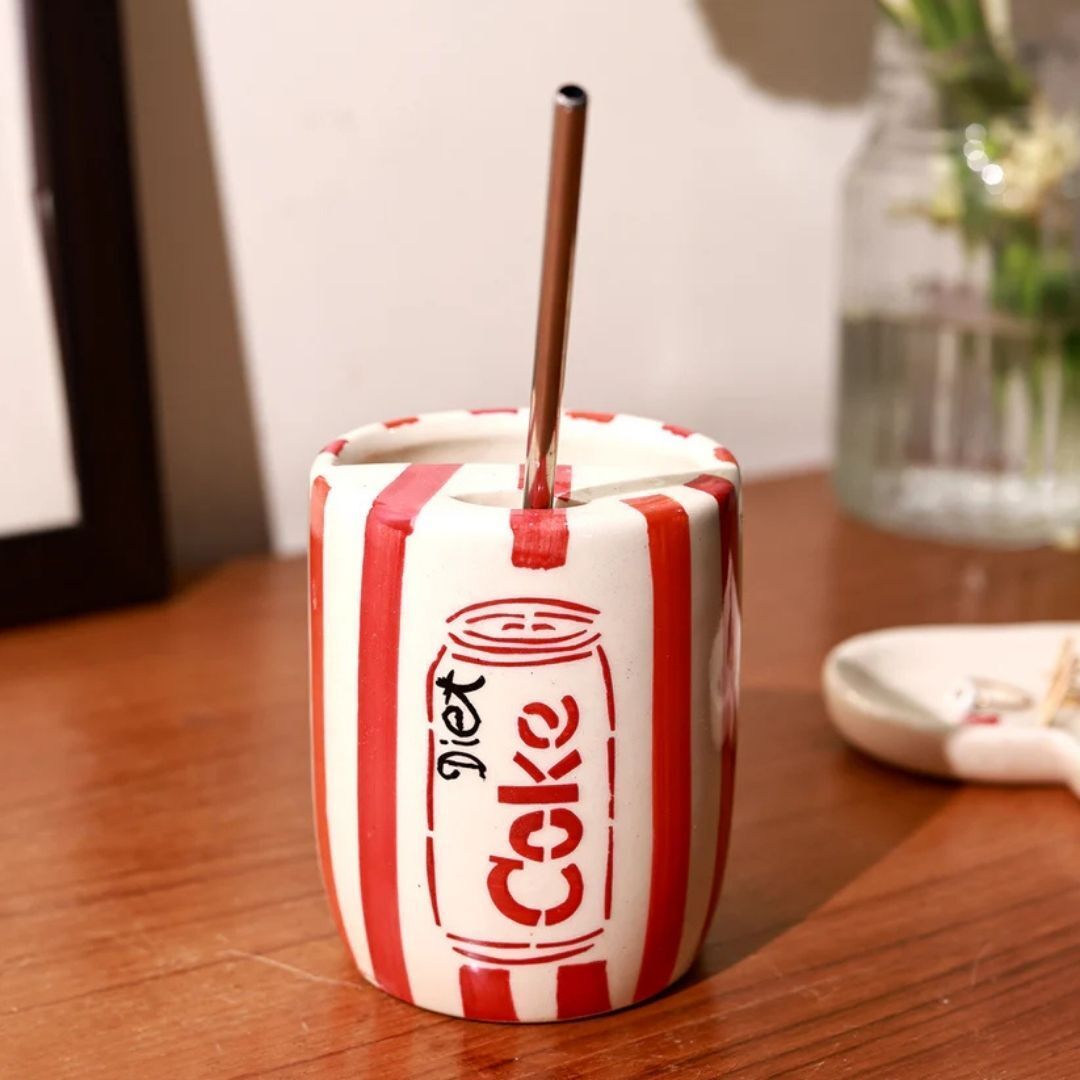 craftribal Ceramic Diet Coke Sipper with & Stainless Steel Straw | Cute Drinkware-picture-35