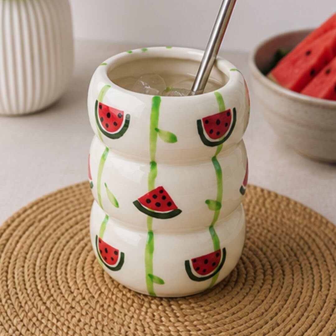 craftribal Strawberry Tumbler with Stainless Steel Straw | Handmade Drinking Glass |-picture-19