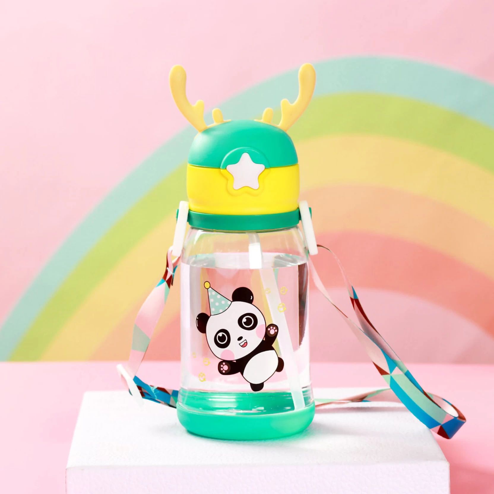 Deer Horn Cartoon Design Sipper Water Bottle for school Kids with Lock cap-image-25
