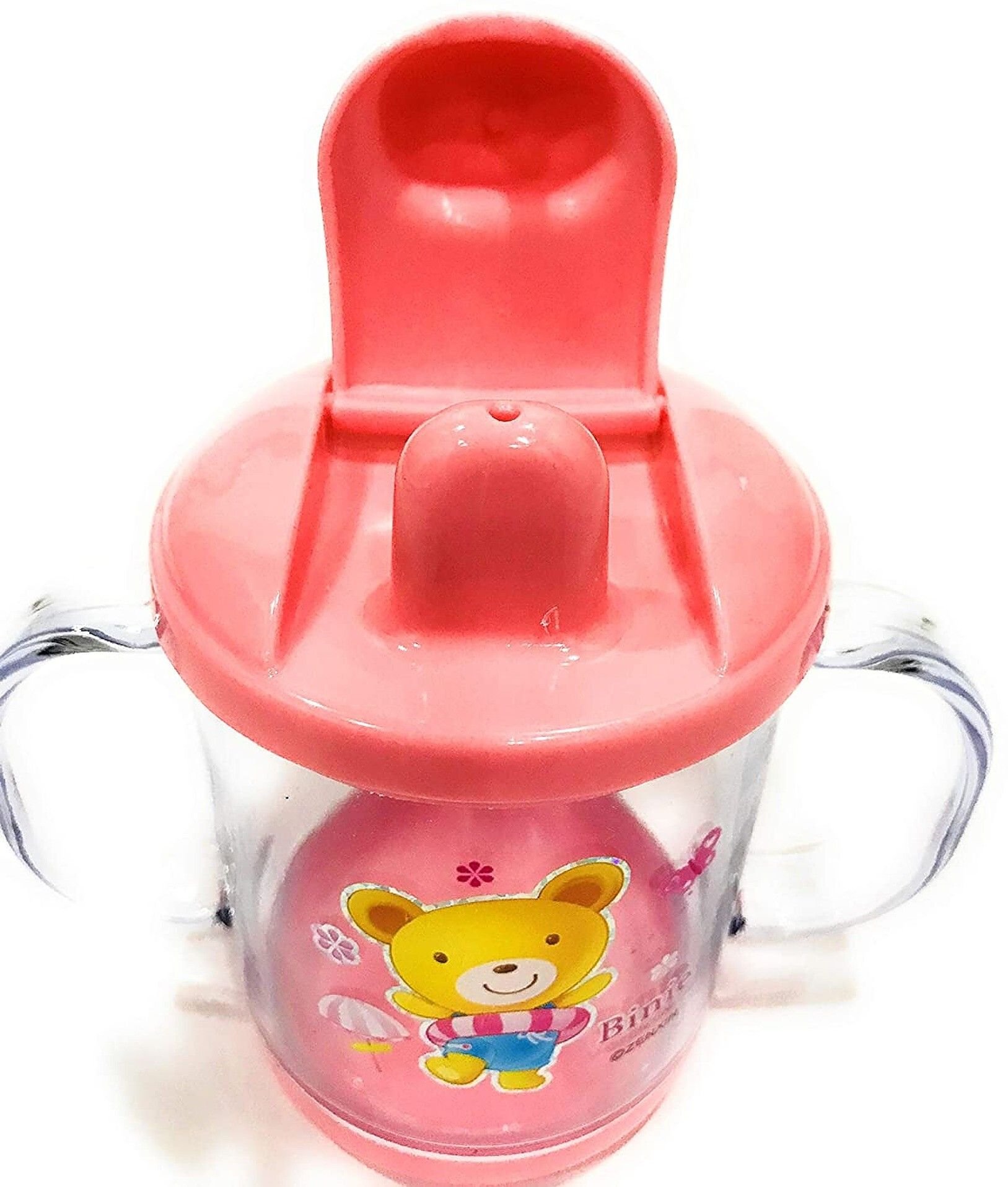 BPA Free Unbreakable Sippy Cup, Spout Infant PP/Glass Look Water/Juice Training Sipper Cup with Handles 200 ml (Pink)-image-33