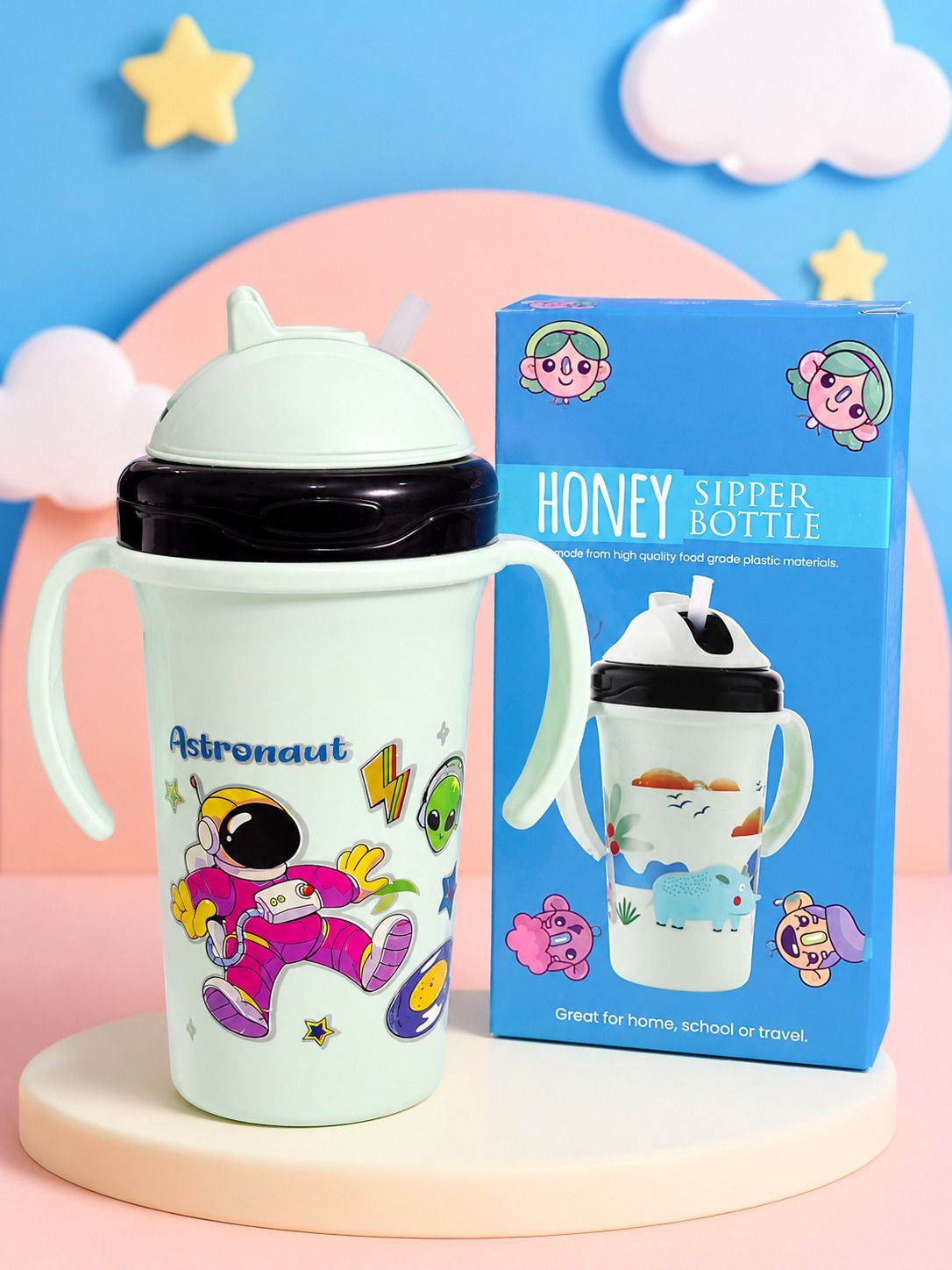 tinums Astronaut Baby Training Sipper Cup 350ml Spill-Proof Straw Bottle-picture-17