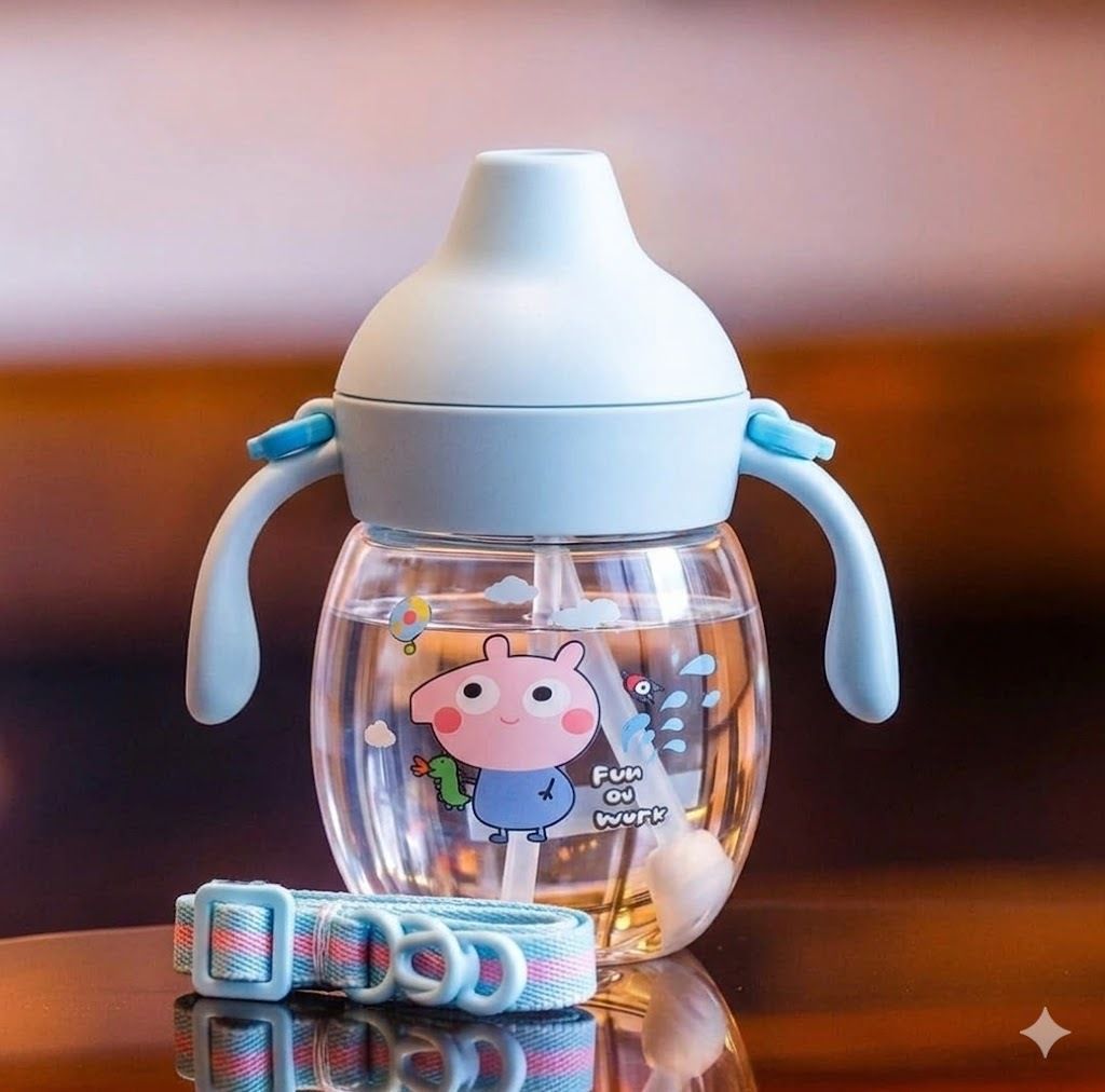 Baby Feeding Sipper Silicone Straw Anti Spill Kids Sippy Cup Strap Handles 340ML-image-45