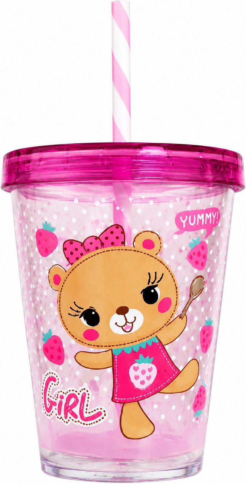 Cute Teddy Bear Printed Kids Sipper Cup with Straw & Leak Resistant Lid-image-46