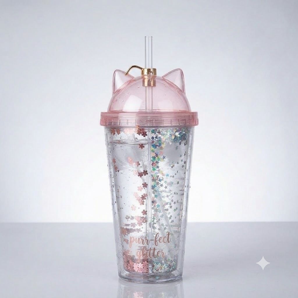 Sipper Cup with Straw Double Wall Glitter Tumbler with Straw-image-33