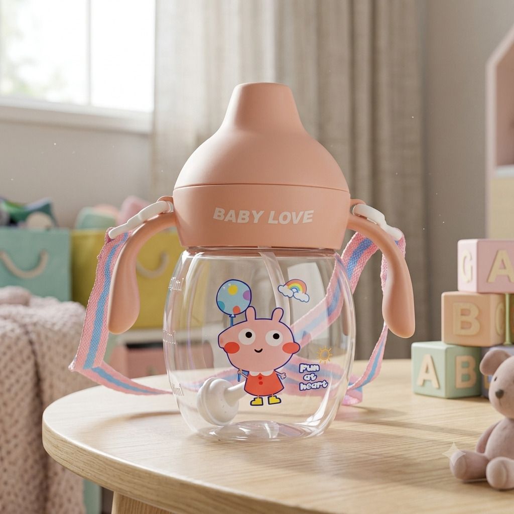 my face true nature Baby Sipper Bottle, Toddler Sipper Cup with Straw & Anti-Spill Twin Handles-picture-23