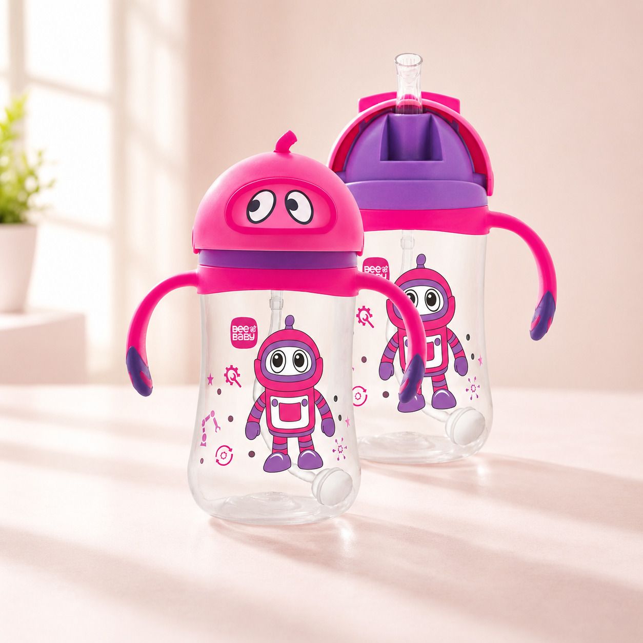 beebaby Robo Flipee Silicone Straw Sipper Cup For Kids, Weighted Straw, BPA Free, 300ml-picture-19