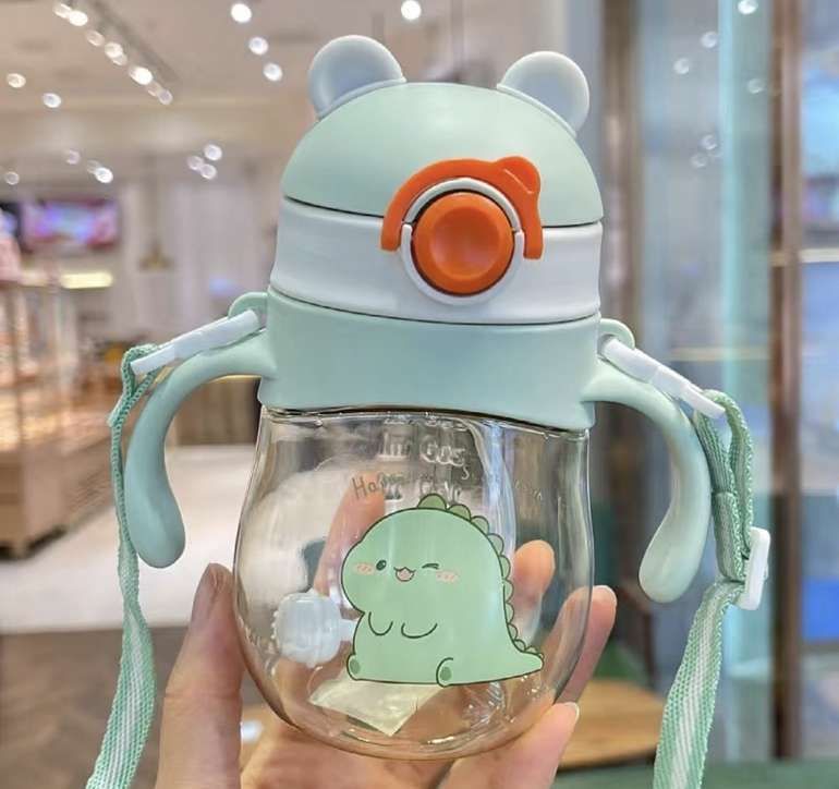 Baby Sipper Bottle Bear Design Soft Silicone Straw with Handles & Strap