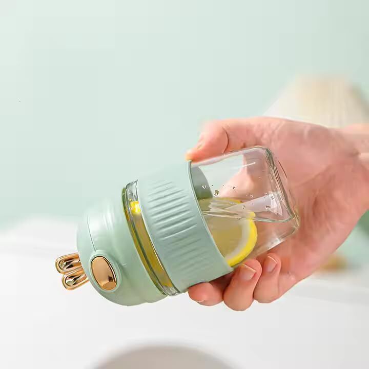 Cute Bunny Glass Water Bottle with Straw – Leakproof Flip Lid, Push Button Open-image-38