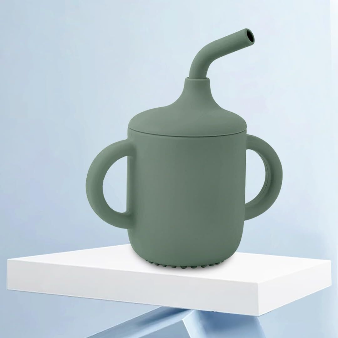 Baby Sipper Cup with Soft Silicone Straw & Lid, Anti-Spill Drinking Training