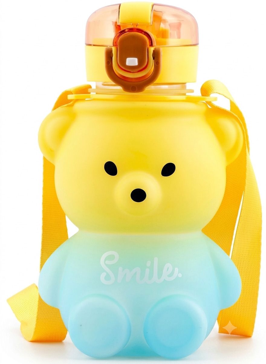 Kids Cute Bear Water Bottle with Straw & Strap | 800ml BPA Free Sipper Bottle-image-3