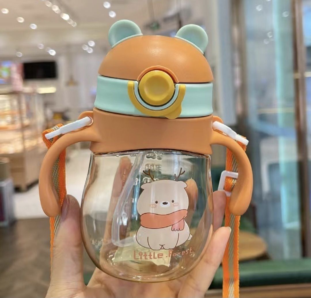 Eco-friendly Baby Water Bottle For Kids With Soft Silicone Straw & Strap -300ml