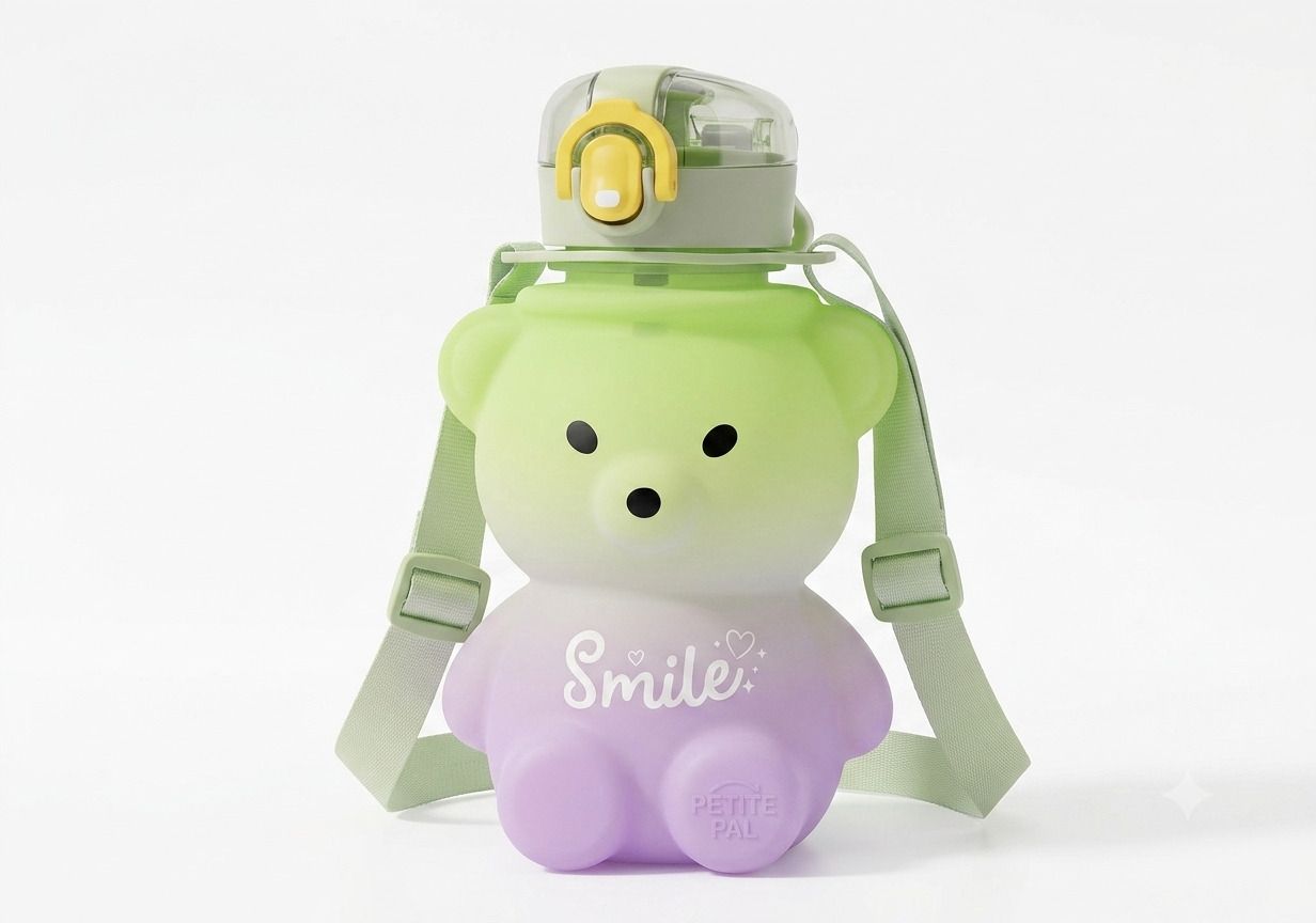 trends avenue Kids Cute Bear Water Bottle with Straw & Strap | 800ml BPA Free Sipper Bottle-picture-16