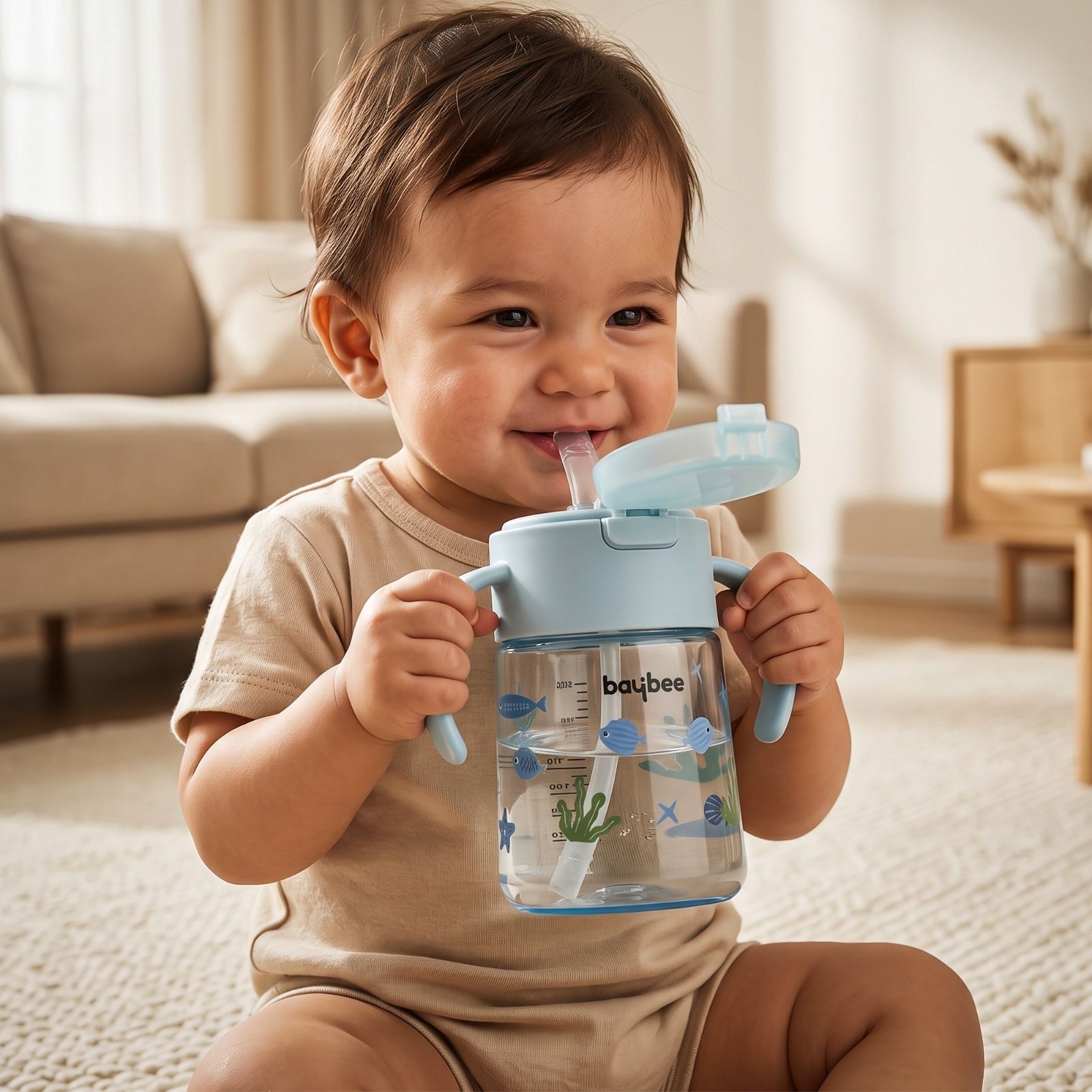 baybee Baby Sipper Bottle for Kids Water Sipper with Silicone Straw Sippy Cup with Lock-picture-4