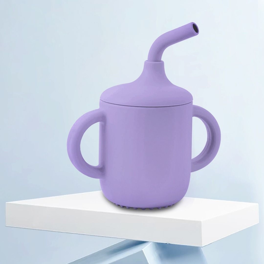 Baby Sipper Cup with Soft Silicone Straw & Lid, Anti-Spill Drinking Training
