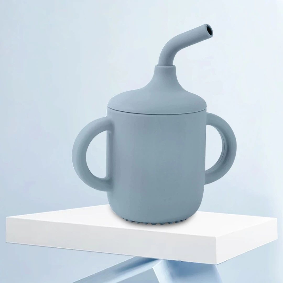 Baby Sipper Cup with Soft Silicone Straw & Lid, Anti-Spill Drinking Training-image-6