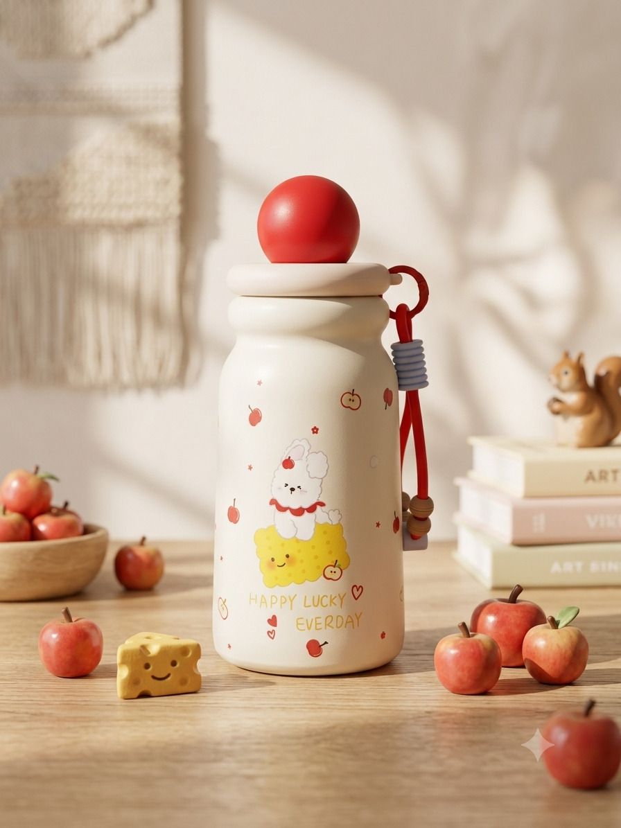 Cute Kids Thermos Flask Sipper Bottle With Straw Lid and Carry Straps-image-14