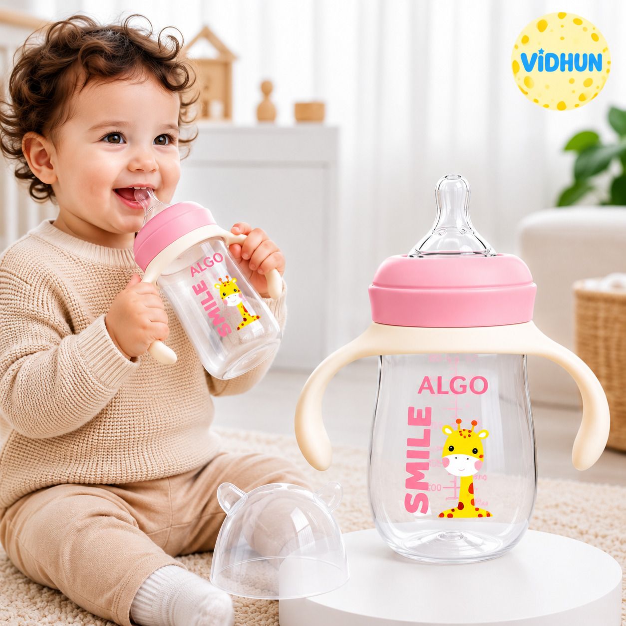 vidhun Baby Feeding Bottle with Natural Latch Nipple and Dual Handles-picture-26