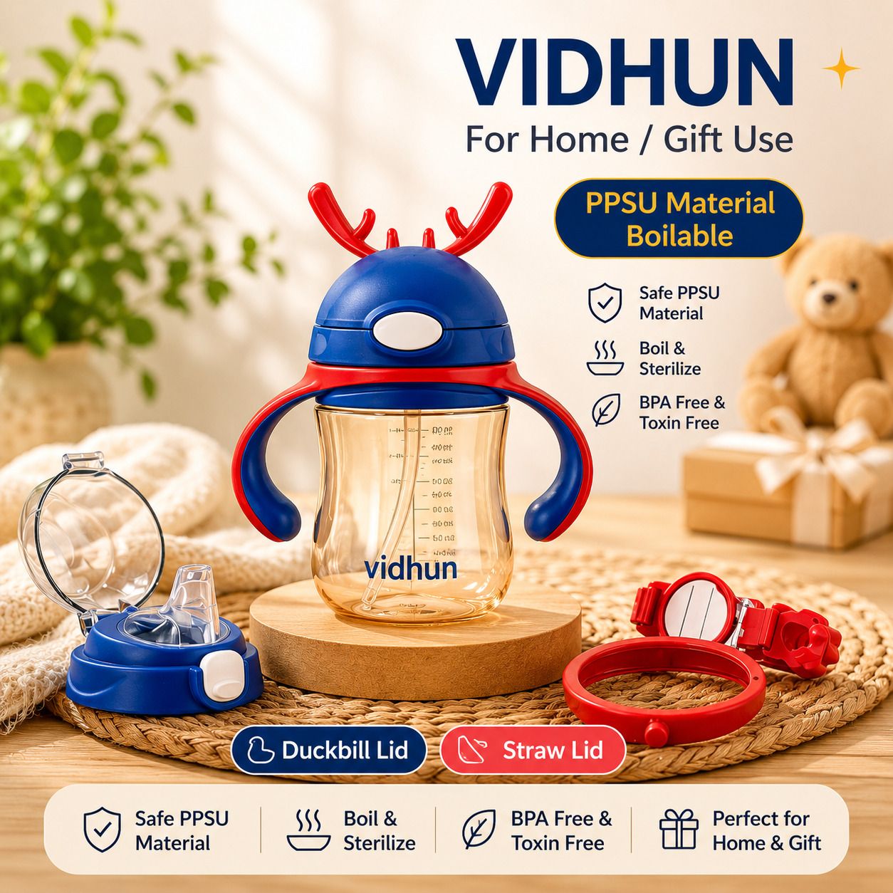 Baby Water Bottle | Baby Sipper Bottle with Straw | Leak Proof Training Cup v-image-9