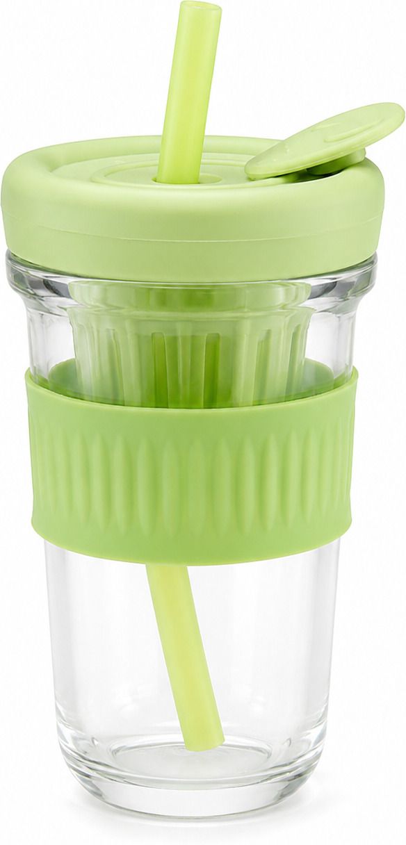 sharuja 500ML Glass Tumbler with Straw & Fruit Infuser-picture-2