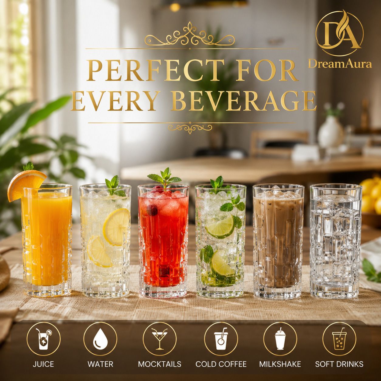dreamaura Deli Water Glass Premium Transparent Drinking Glasses-picture-19