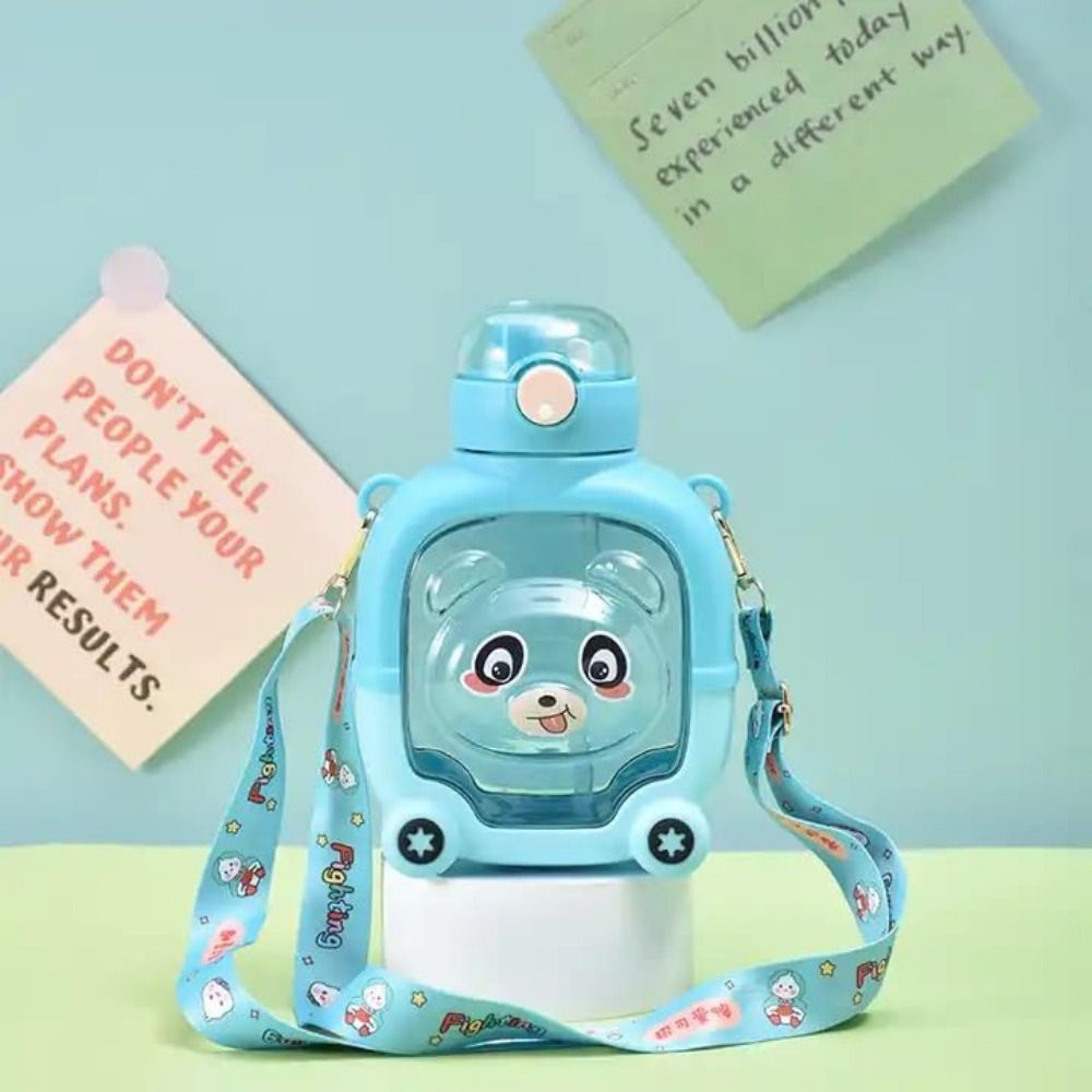 Cute Bear Shaped Sipper Water Bottle For Kids. With Straw, Strap And Stickers.-image-35
