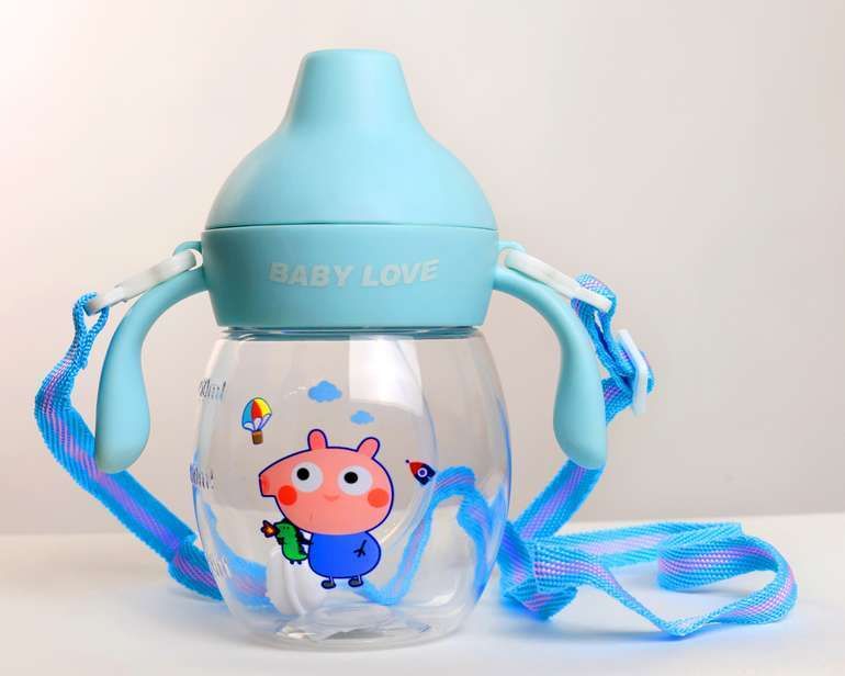 Baby Sipper Cup Peppa Pig Design Anti-Spill Silicone Spout with Handles & Strap-image-10