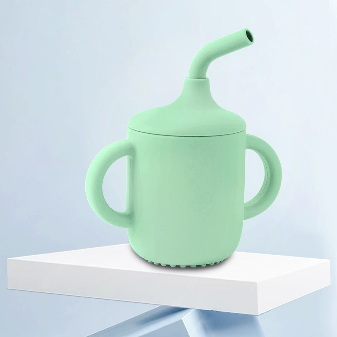 Baby Sipper Cup with Soft Silicone Straw & Lid, Anti-Spill Drinking Training-image-9