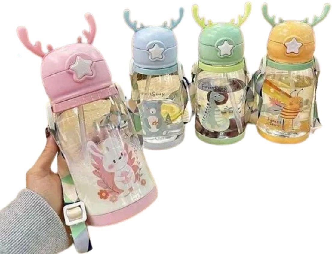 Sipper Water Bottle Leakproof Lock Cap Deer Horn Cartoon Design Sipper for Kids-image-31