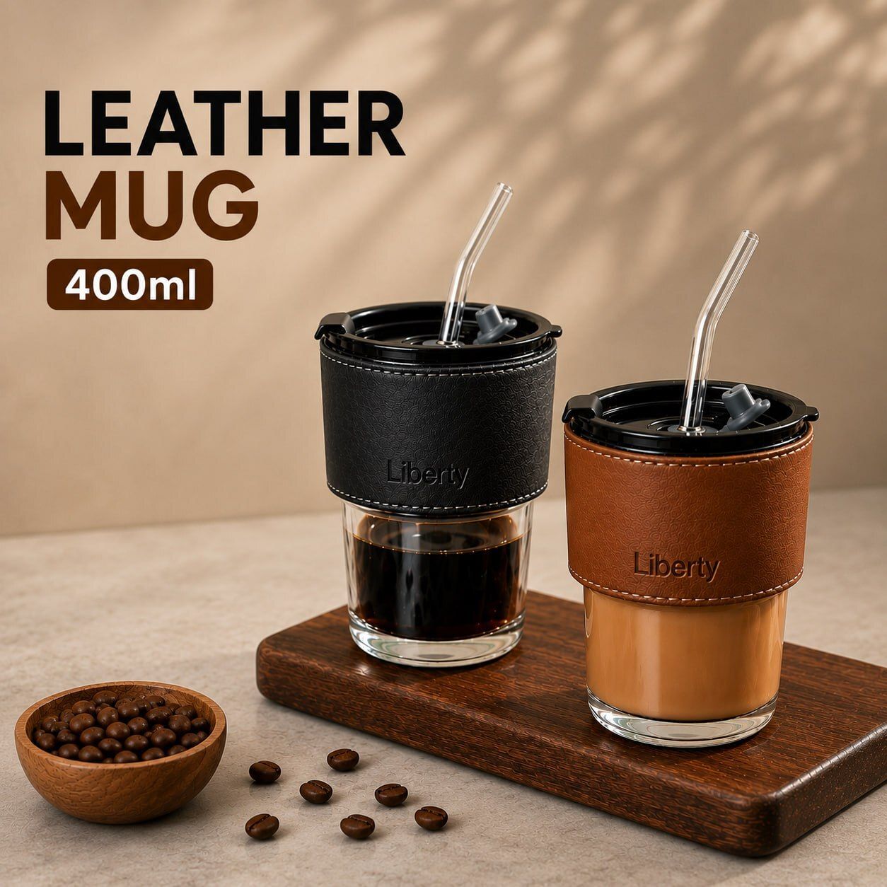 nexora Premium Glass Tumbler with Lid & Leather Sleeve Juice-picture-10