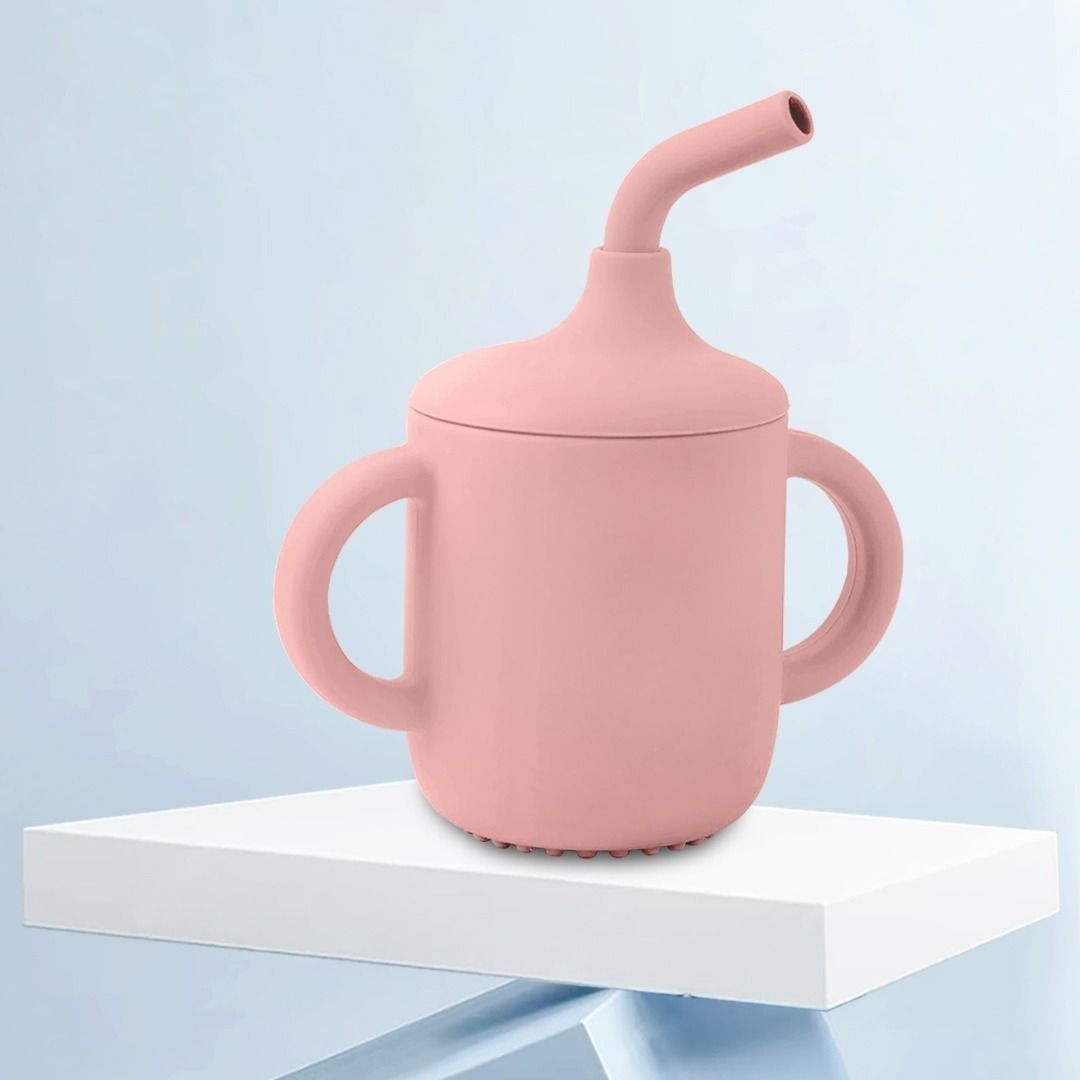 Baby Sipper Cup with Soft Silicone Straw & Lid, Anti-Spill Drinking Training