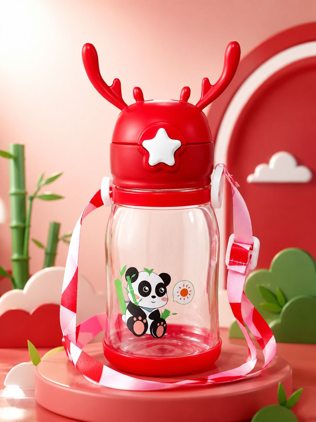 sushiel Cute Panda Kids Water Bottle 600ML with Straw, Leakproof, Carry Strap, BPA Free-picture-14