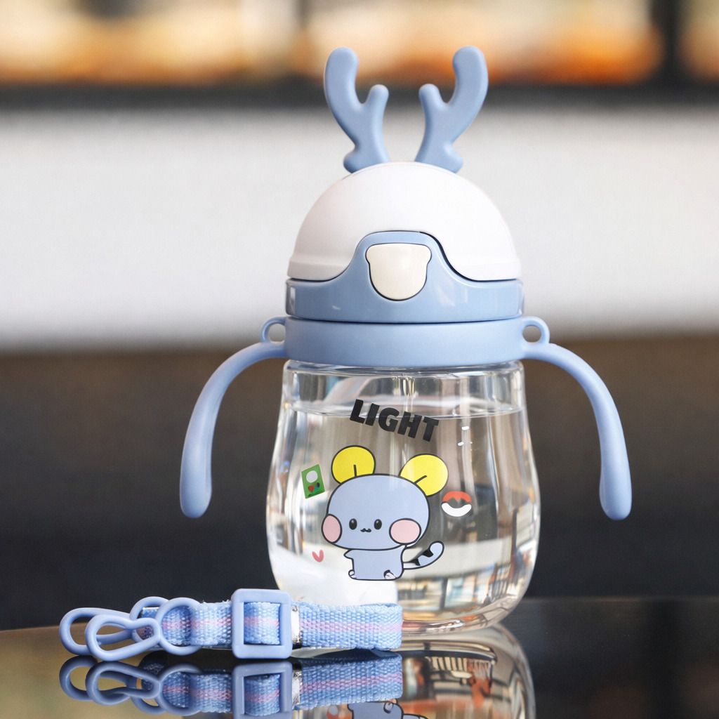 Eco-friendly Baby Water Bottle For Kids With Soft Silicone Straw & Strap -300ml-image-44