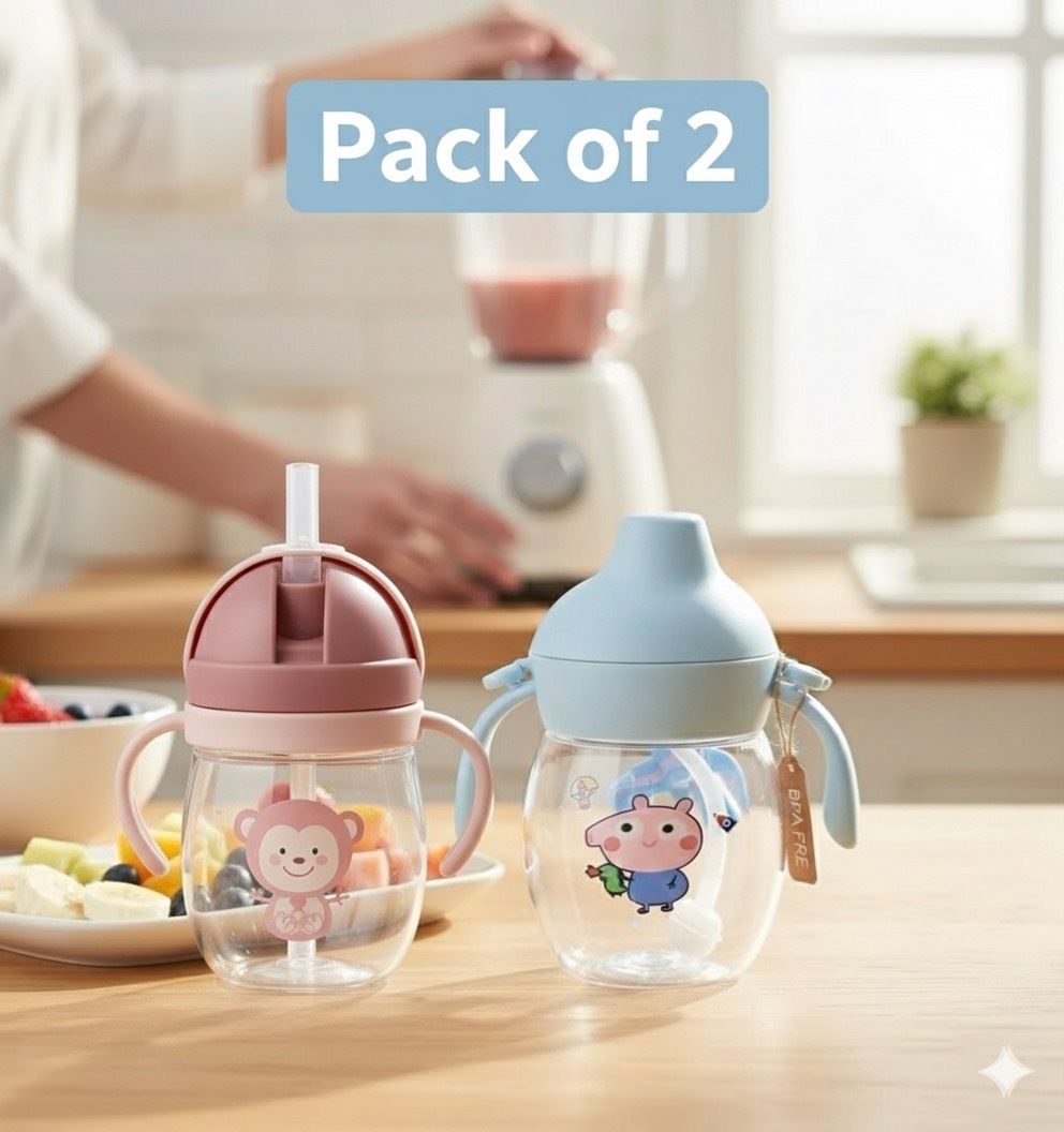 Pack of 2 BPA Free Baby Sipper Cups with Handles & Straw | Leak Proof-image-7
